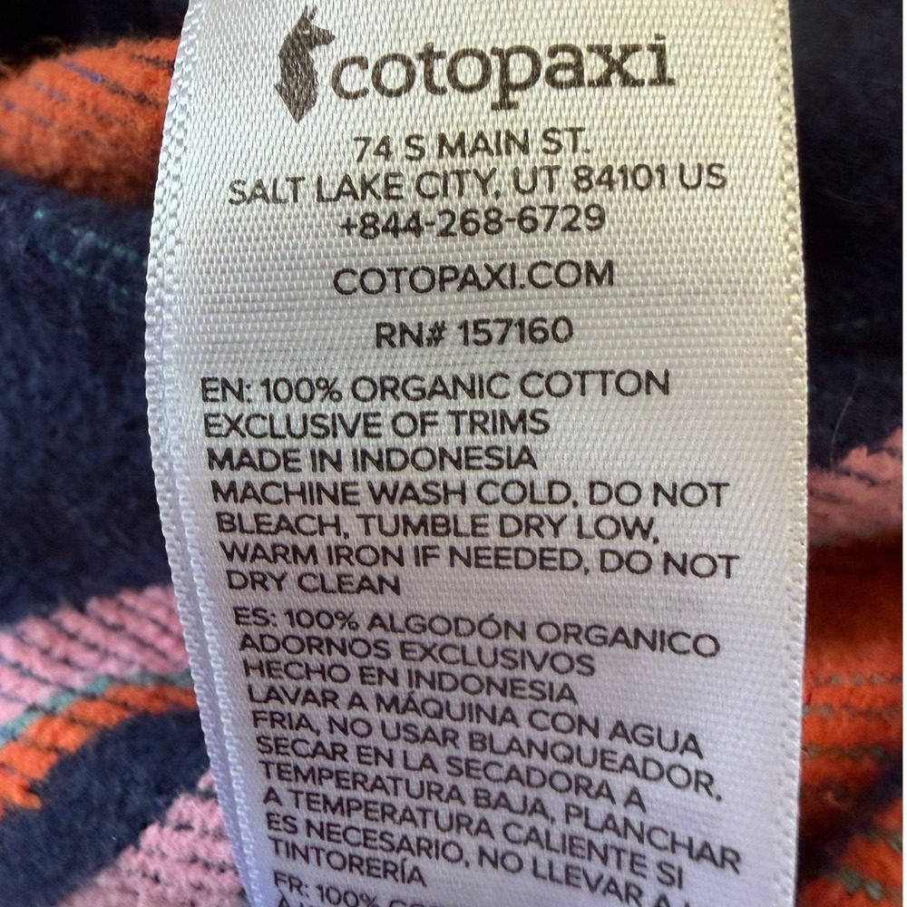 Cotopaxi Flannel Shirt Large Blue Orange Plaid Excellent Organic Cotton (1810) - Picture 3 of 7